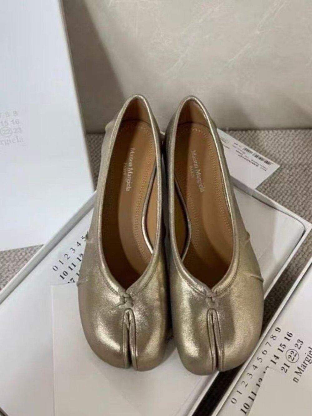 Maison Margiela Gold Tabi Ballet Flats, Size 37